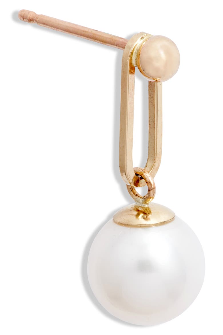 Pearl Paper Clip Drop Earrings, Alternate, color, 14K YELLOW GOLD