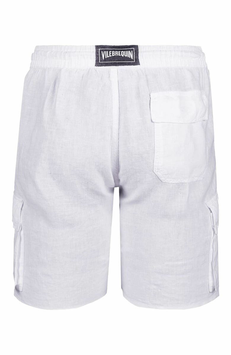 Vilebrequin Men's Linen Bermuda Cargo Pockets Shorts, Alternate, color, Blanc