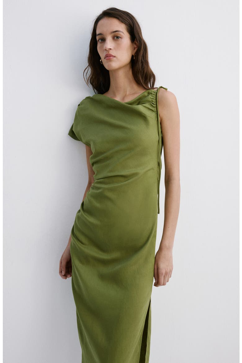 Side Ruched One-Shoulder Midi Dress, Alternate, color, GREEN