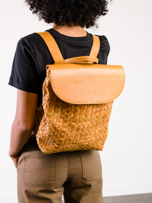 Able Elsa Basketweave Backpack In Cognac In Cognac