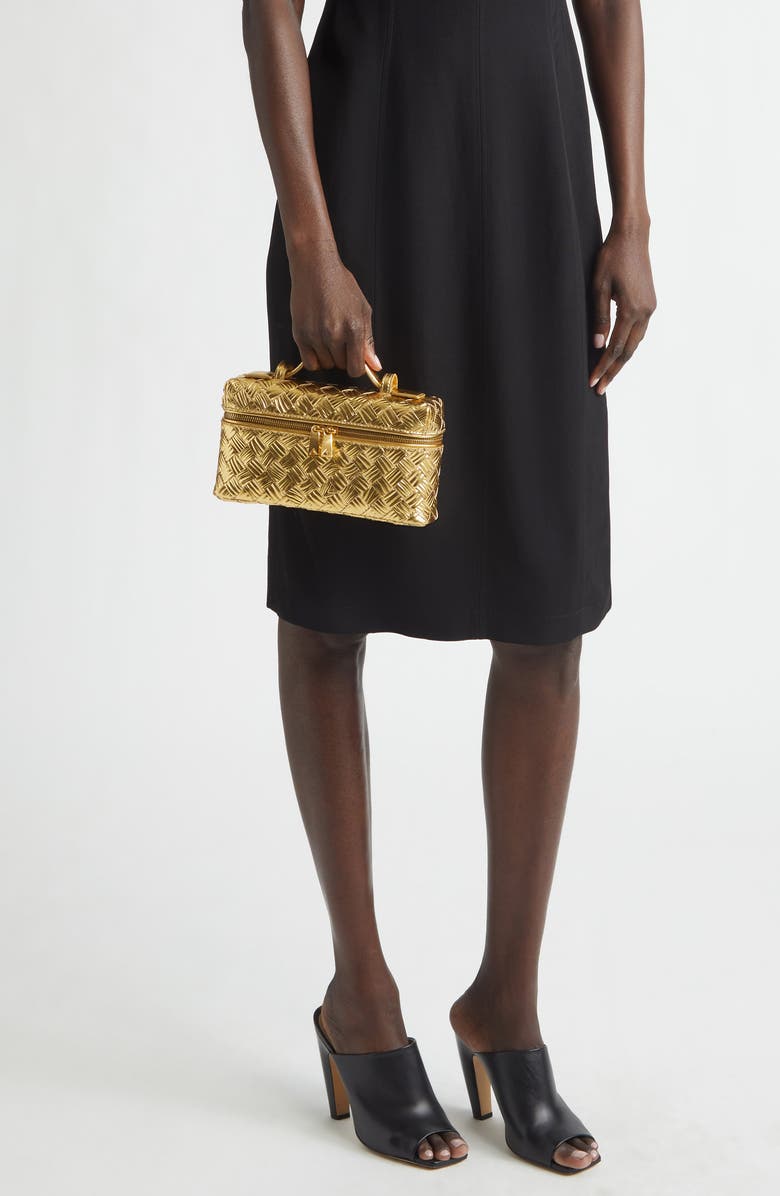 Bottega Veneta Bang Bang Intrecciato Metallic Leather Crossbody Vanity Case, Alternate, color, 8472 Gold / Gold