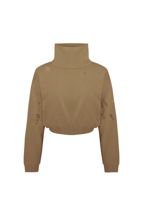 Cotton Destroyed High Neck Sweat