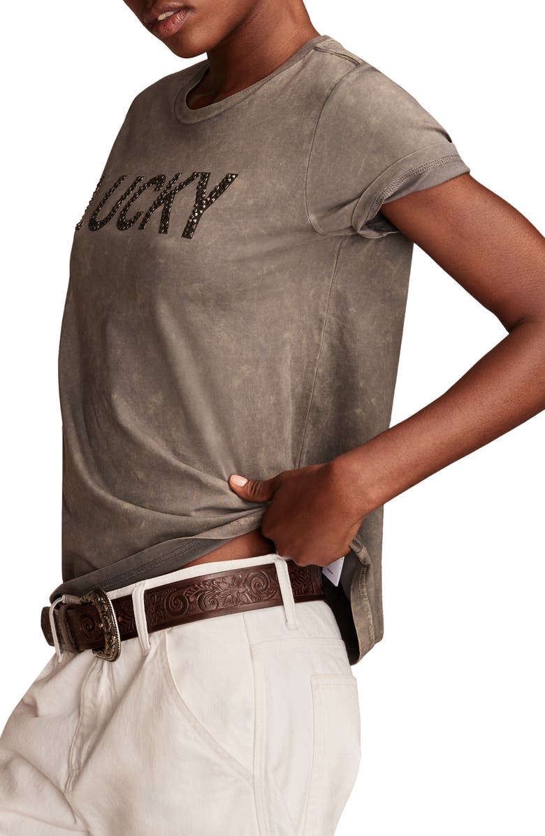 Lucky Brand Studded Lucky Logo T-Shirt, Alternate, color, 