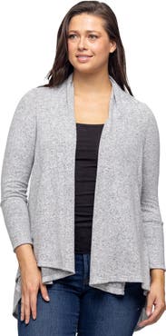 24seven Comfort Apparel Open Front Long Sleeve High Low Cozy Cardigan