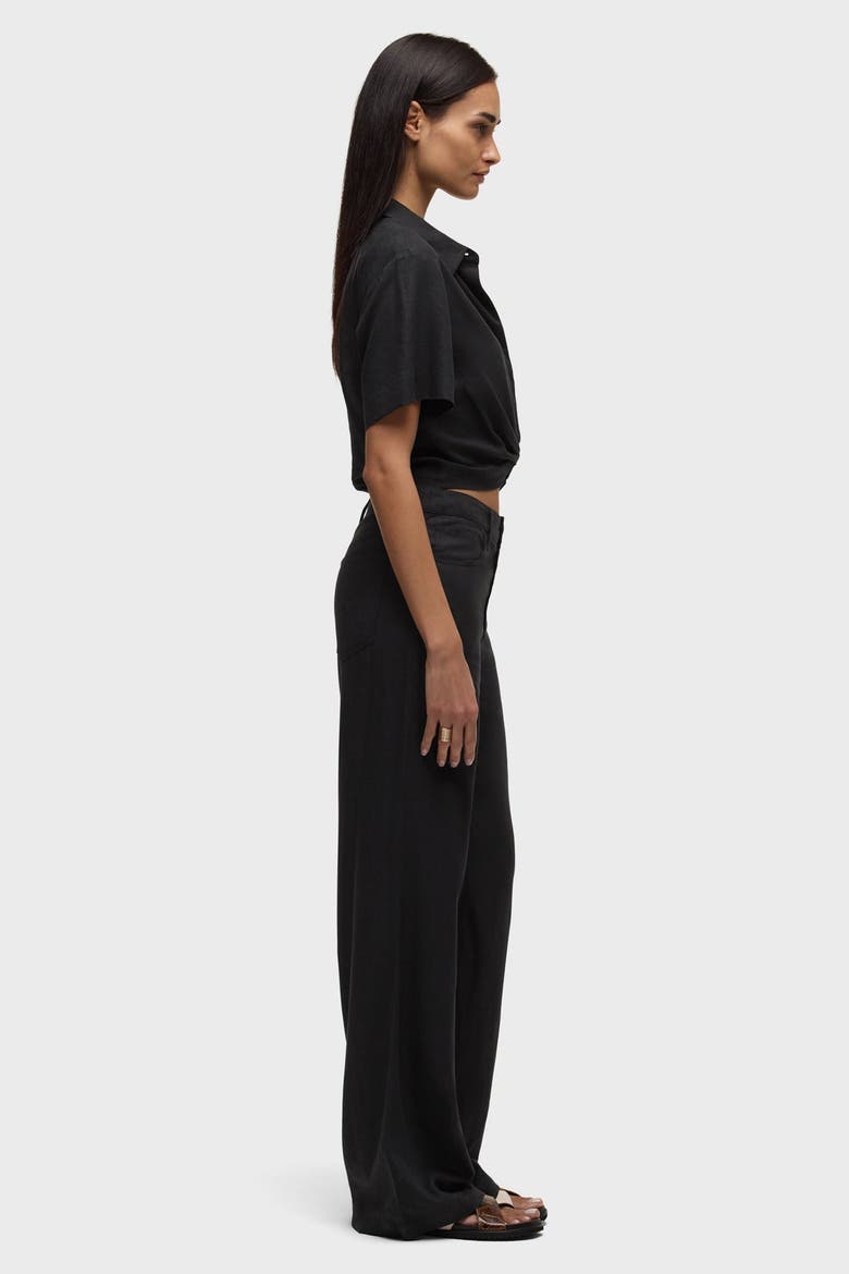 short sleeve knotted button down shirt, Alternate, color, black