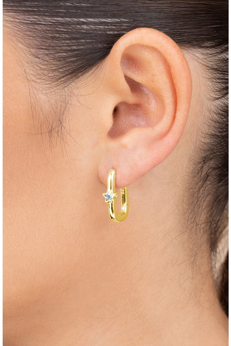 Bodil Cubic Zirconia Star Oval Hoop Earrings, Alternate, color, GOLD