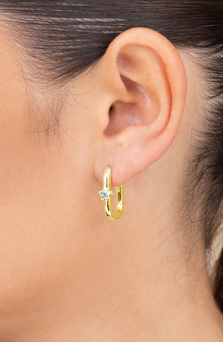 Sterling Forever Bodil Cubic Zirconia Star Oval Hoop Earrings, Alternate, color, Gold