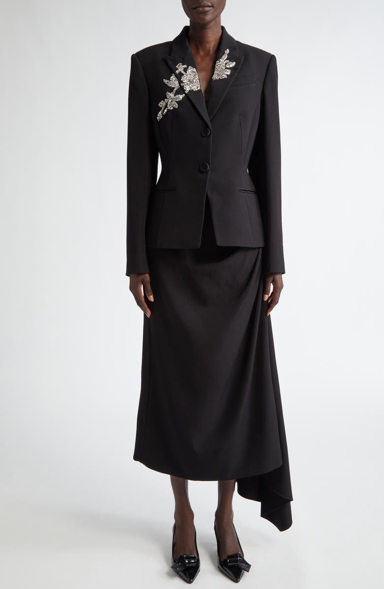 Erdem Crystal Embellished Single Breasted Grain de Poudre Blazer, Alternate, color,