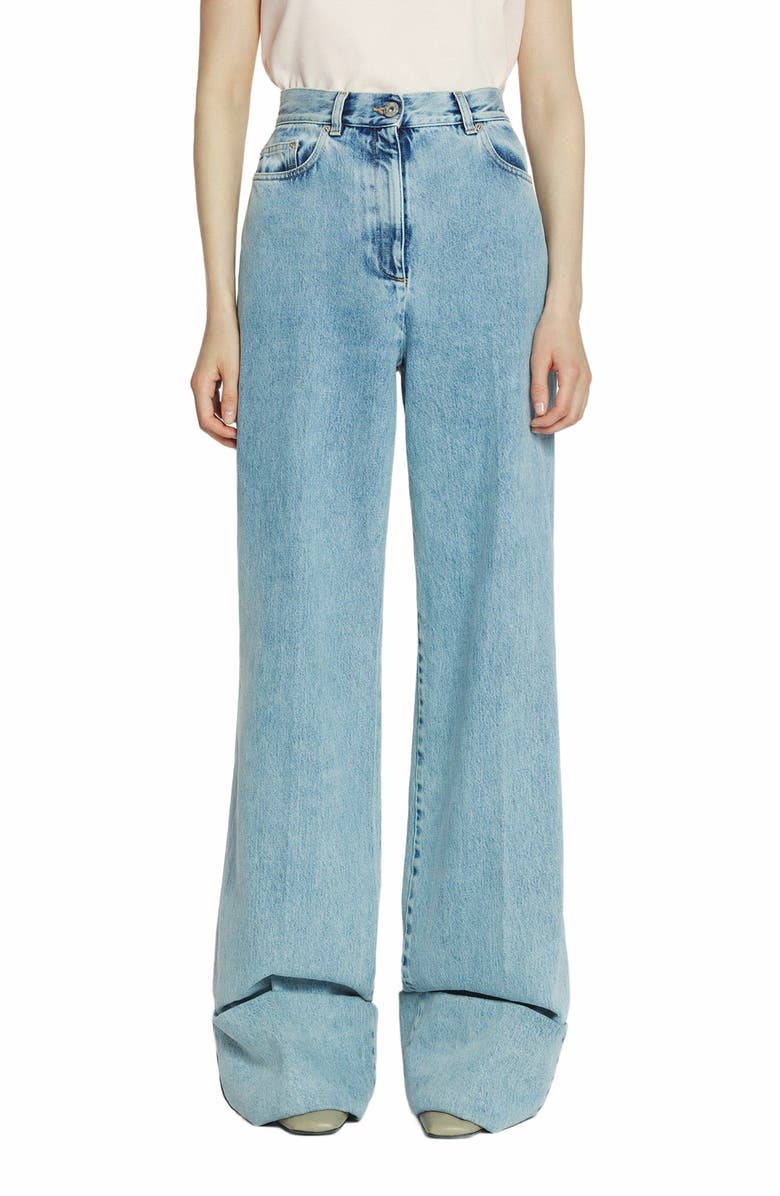 Lanvin Wide-Leg Cuffed Denim Pants, Alternate, color, 
