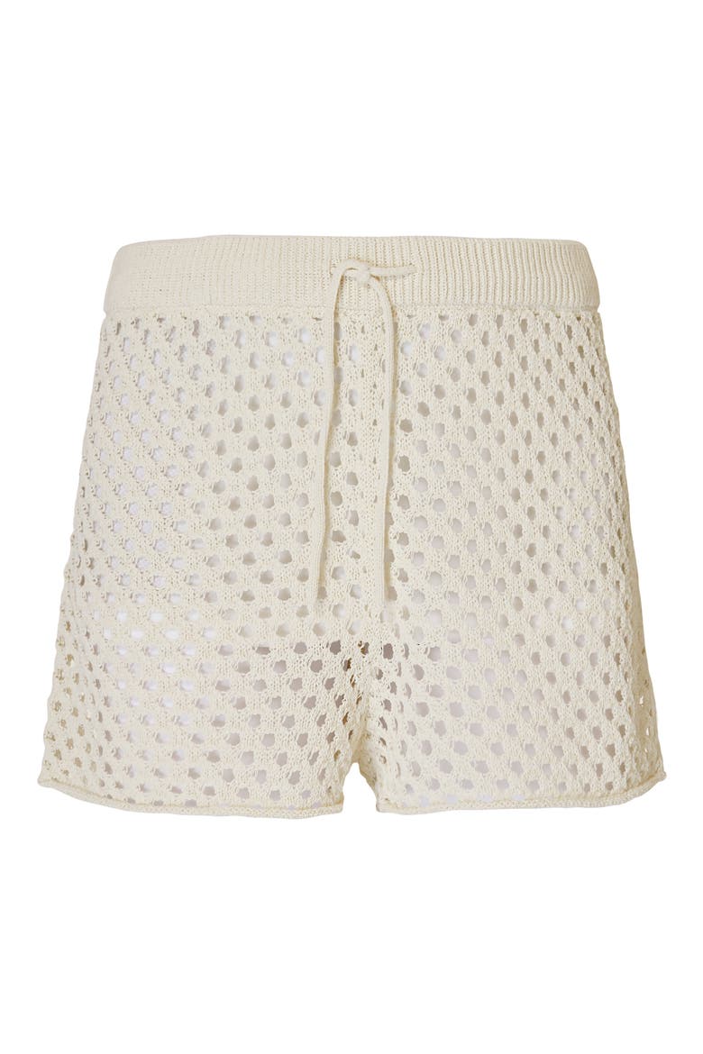 Beachside Open Stitch Cover-Up Sweater Shorts, Alternate, color, LILY WHITE