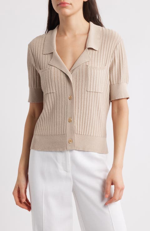 Pointelle Stitch Short Sleeve Cardigan (Regular & Petite)