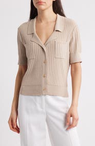 Tahari ASL Pointelle Stitch Short Sleeve Cardigan