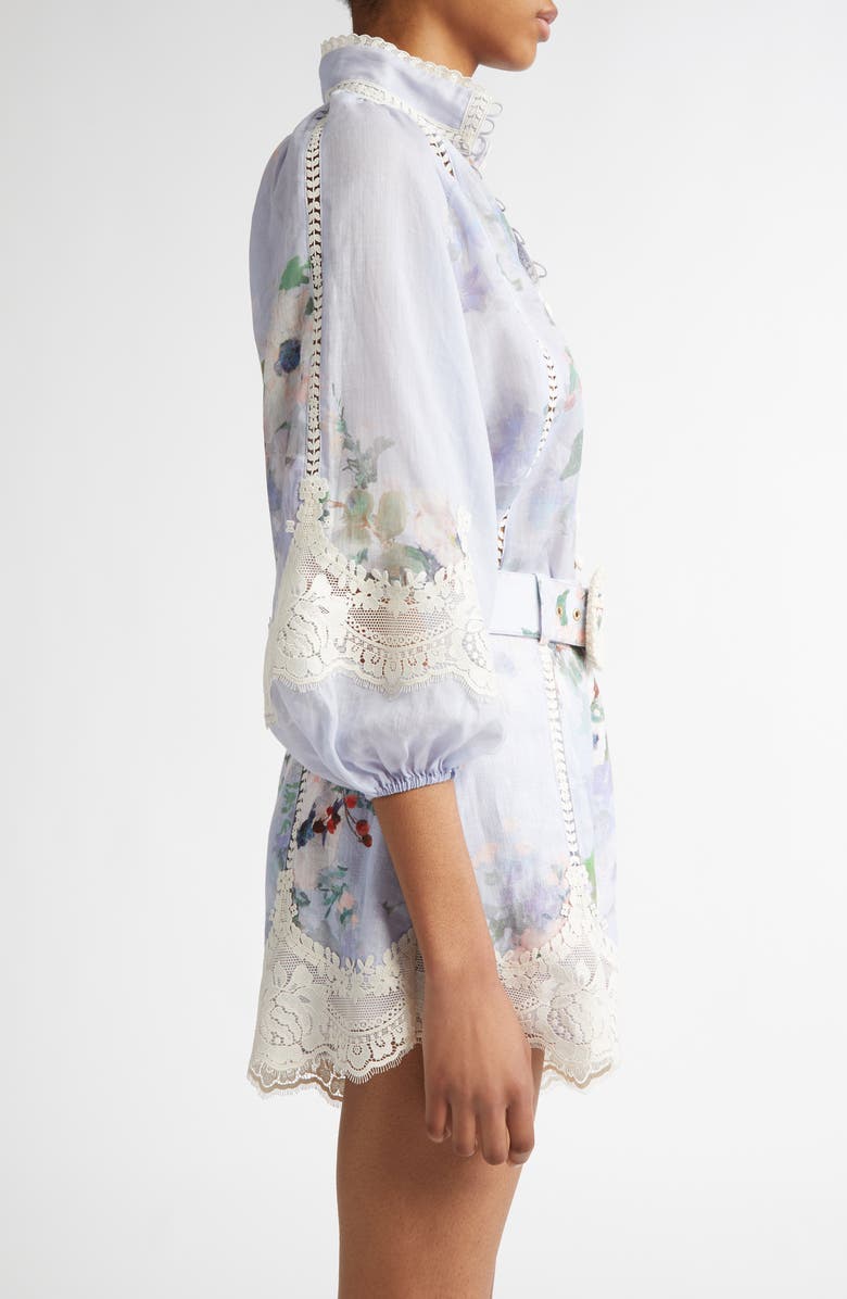 Zimmermann Everley Floral Lace Trim Ramie Button-Up Shirt, Alternate, color, 