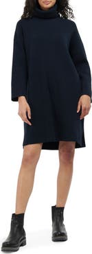 Barbour Stitch Long Sleeve Cotton Blend Rib Turtleneck Sweater Dress