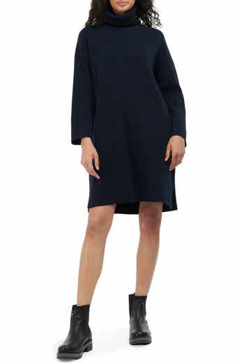 Barbour Stitch Long Sleeve Cotton Blend Rib Turtleneck Sweater Dress