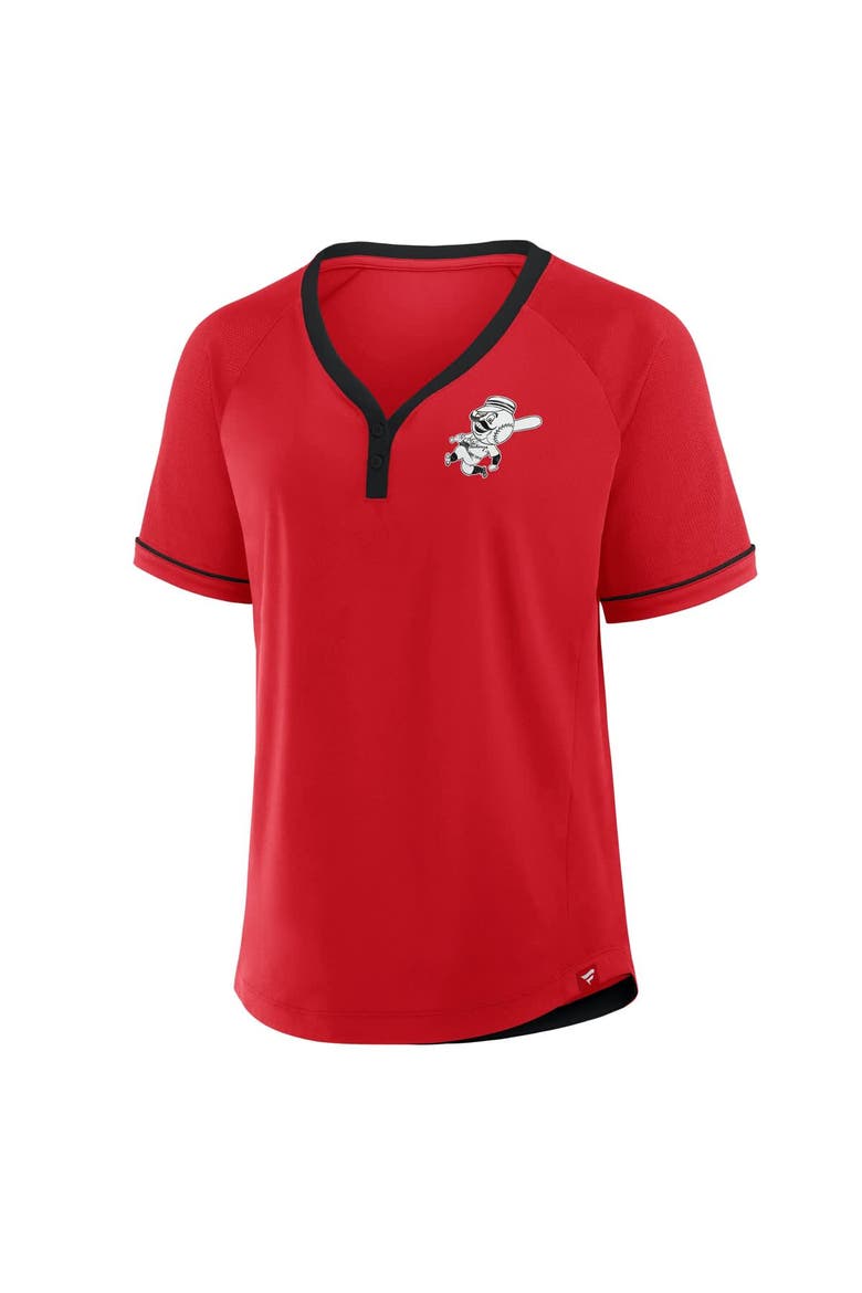 Women's Fanatics Red Cincinnati Reds Cooperstown Collection League Diva Raglan V-Neck T-Shirt, Alternate, color, Red