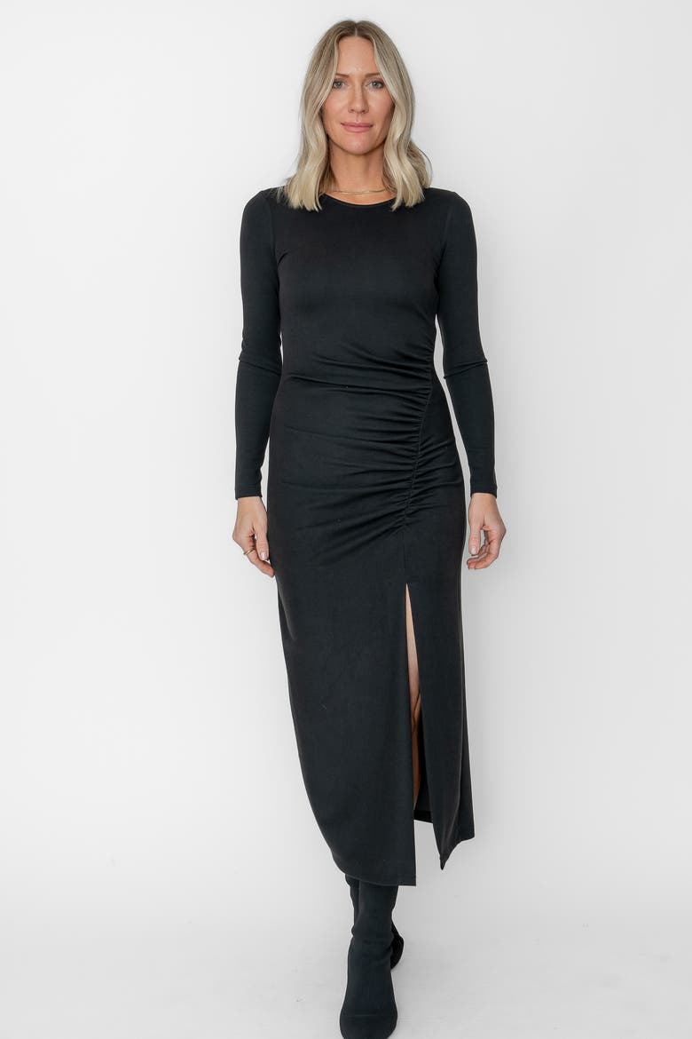 Jacqueline Ruched Midi Dress, Main, color, Black