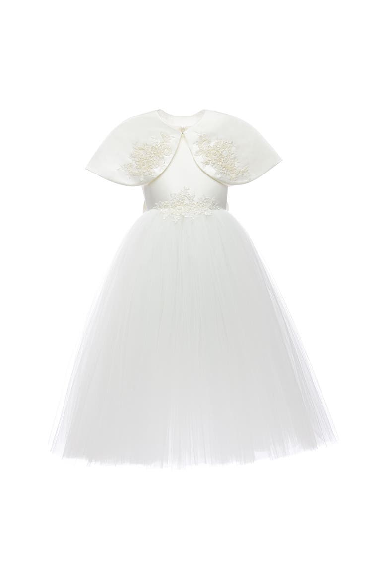 Hermione Embroidered Cape Dress, Main, color, White