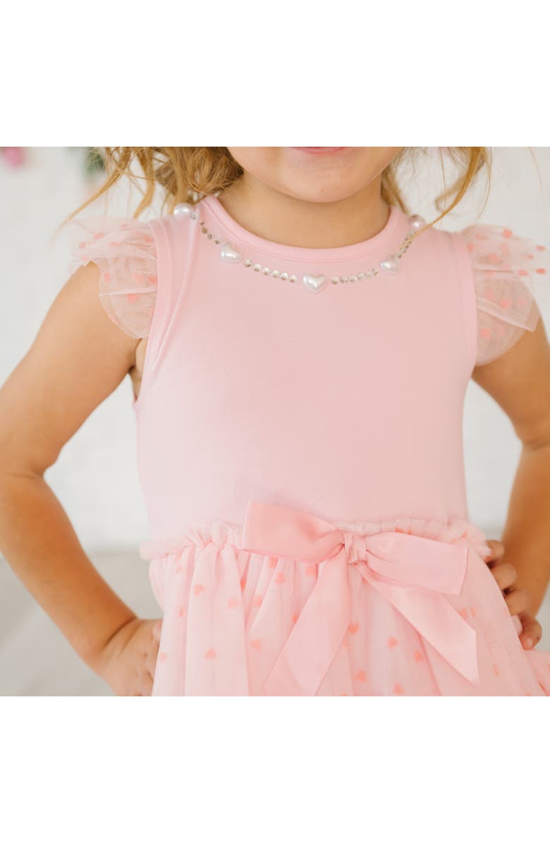 Sweet Wink Flocked Heart Valentine's Day Tiered Short Sleeve Tutu Dress, Alternate, color, Soft Pink