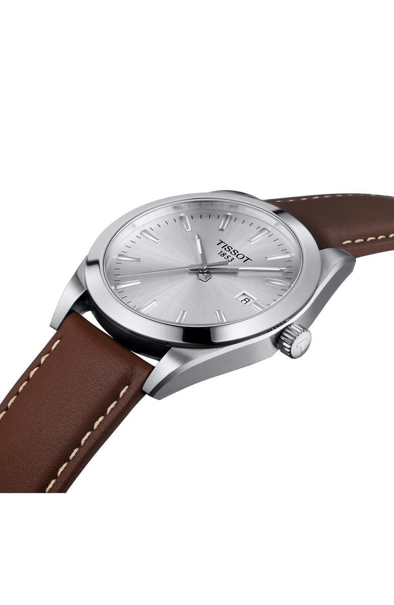 Tissot T-Classic Gentleman Leather Strap Watch, 40mm, Alternate, color, Brown/ Silver