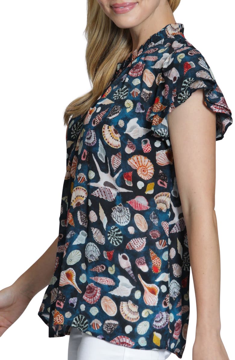 APNY Allover Print Flutter Sleeve Shirt, Alternate, color, Indigo Multi