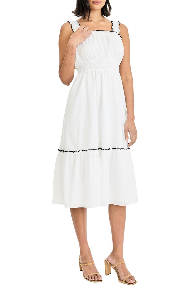 Maggy London Ruffle Strap Cotton Sundress, Main, color, Ivory
