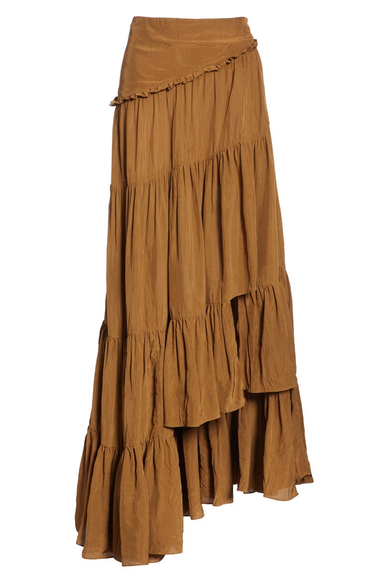 Tiered Ruffle Maxi Skirt, Alternate, color, BRONZE