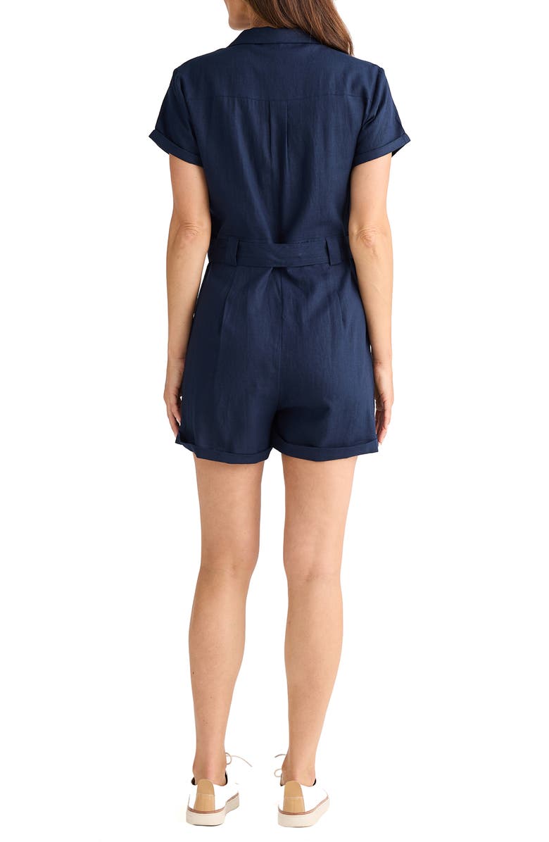 Brave+True Sadler Linen Belted Romper, Alternate, color, Navy