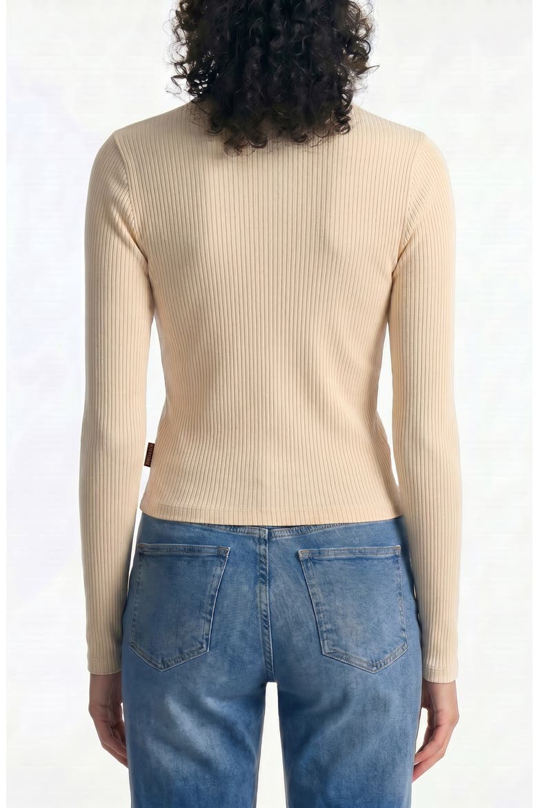 Button Front Long Sleeve Rib Top, Alternate, color, SANDSHELL