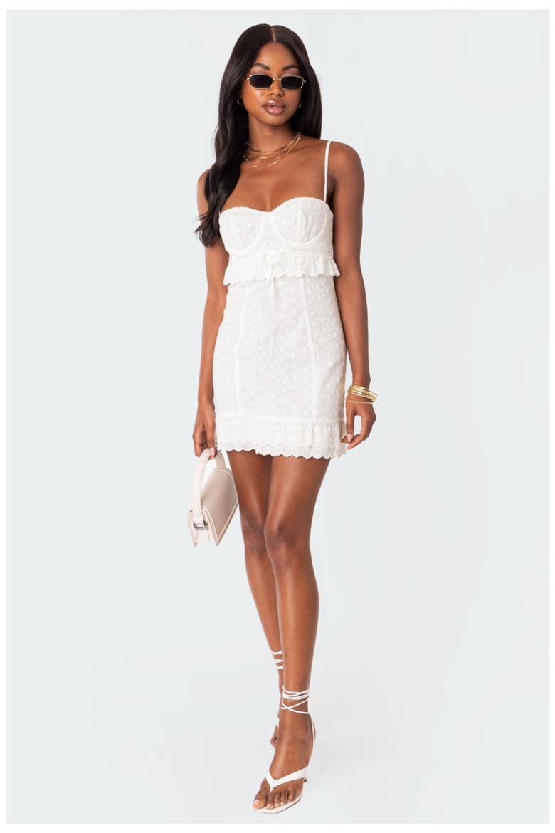 Philippa Eyelet Embroidered Ruffle Cotton Dress, Alternate, color, WHITE