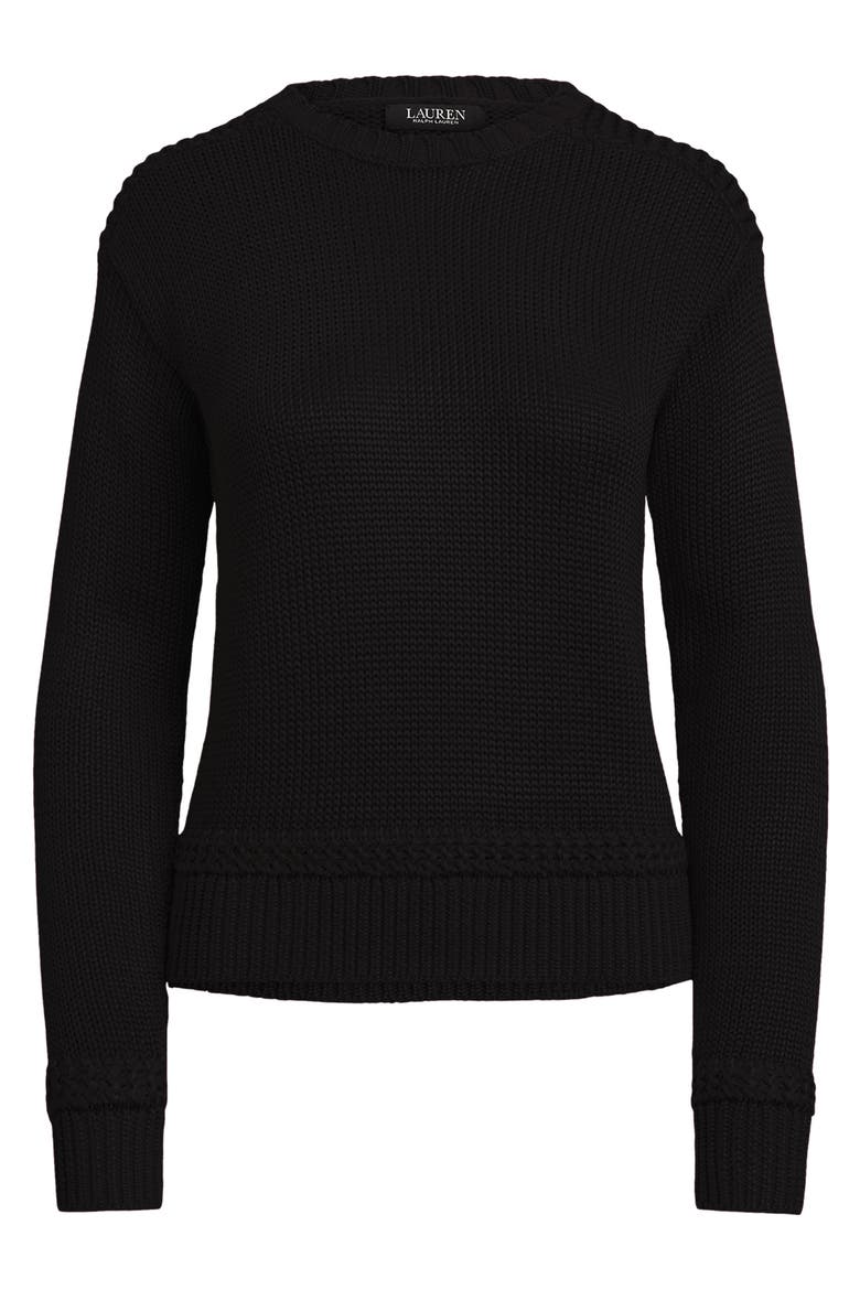 Crewneck Dropped Shoulder Sweater, Alternate, color, BLACK