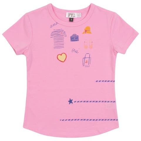 Multi Artwork Stretch Neck Long Sleeve Top (Toddler, Little Kid & Big Kid)