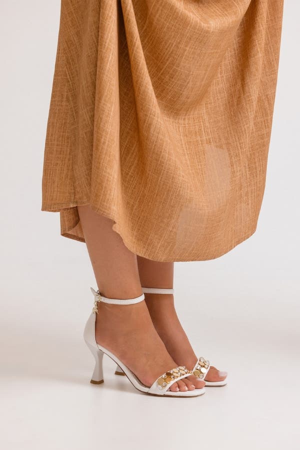 Gold Leather Sandals, Alternate, color, White