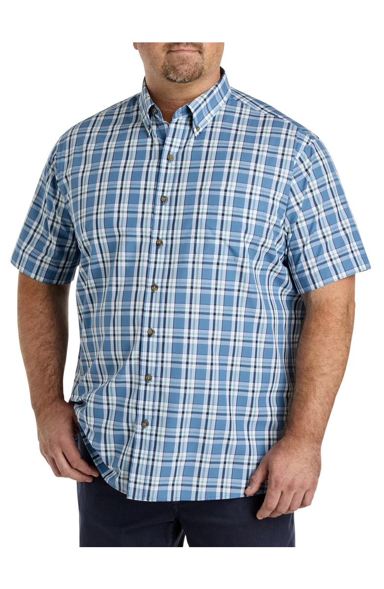 Harbor Bay by DXL Big & Tall Easy-Care Tonal Medium Plaid Sport Shirt, Main, color, Blue