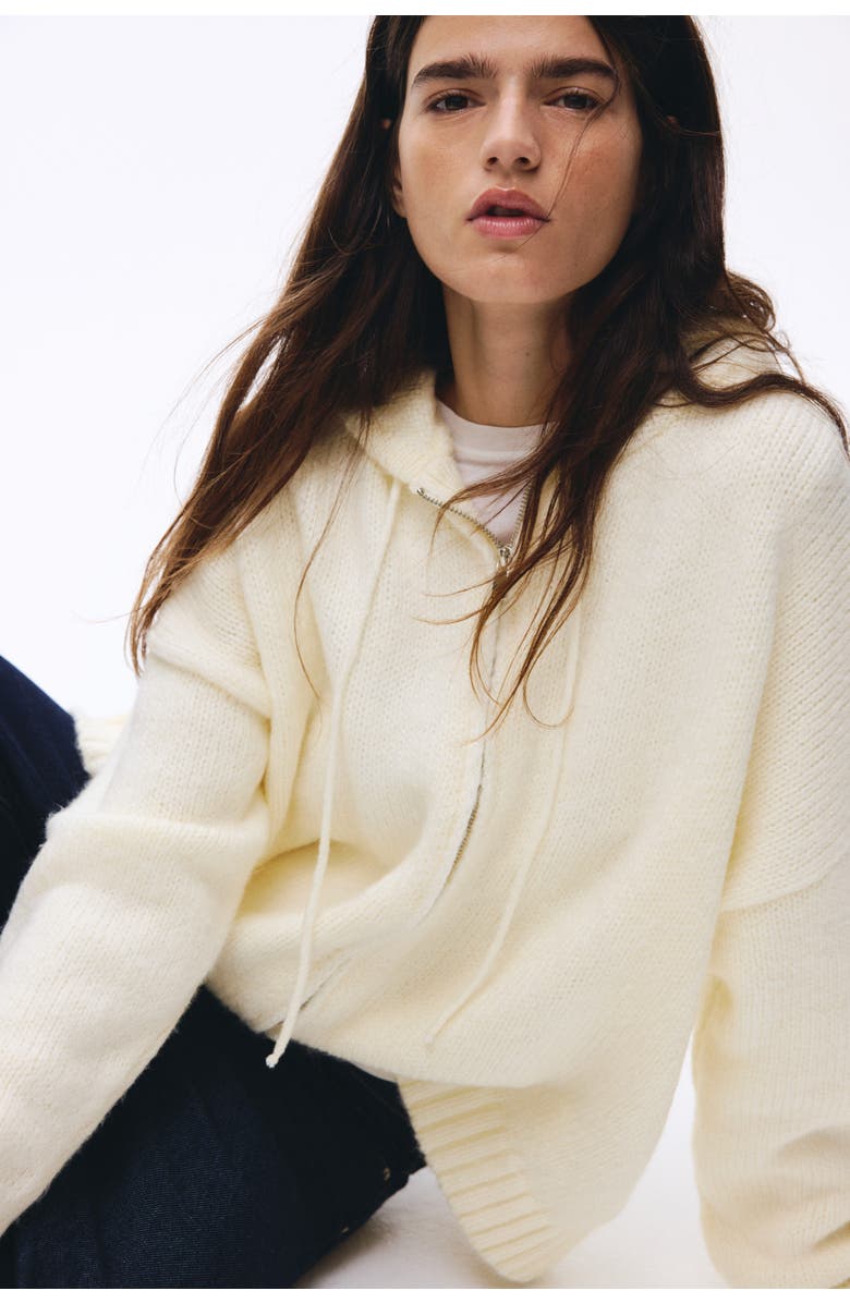 H&M Knitted Zip-through Hoodie, Alternate, color, Cream
