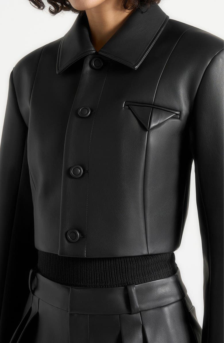 Manière De Voir Ania Wide Shoulder Leather Jacket, Alternate, color, Black