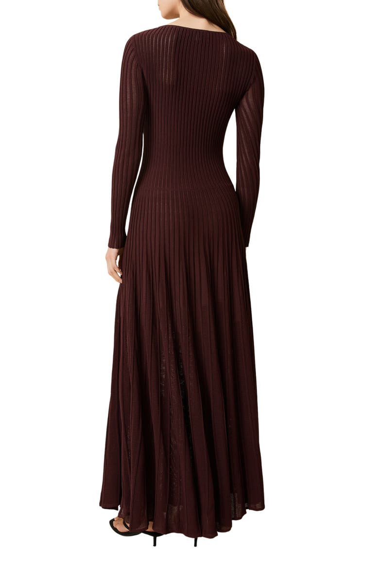 The Sloane Long Sleeve Pointelle Rib Maxi Sweater Dress, Alternate, color, RAISIN BROWN