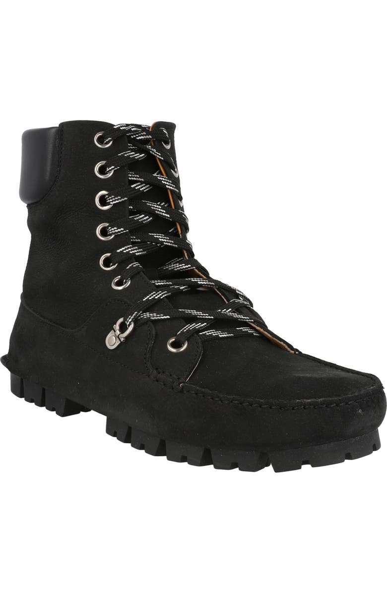 FERRAGAMO Lace-Up Combat Boot, Main, color, Black