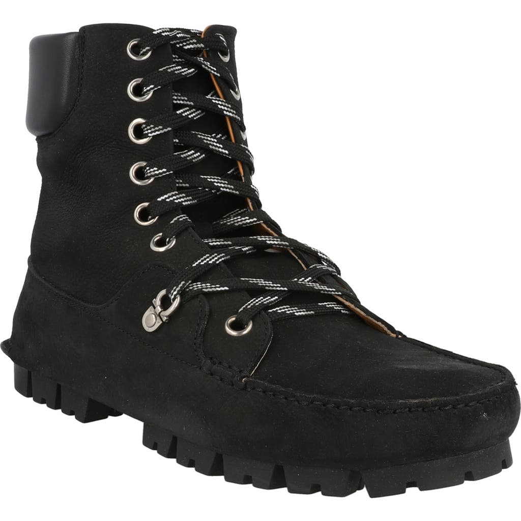 Ferragamo Lace-up Combat Boot In Black