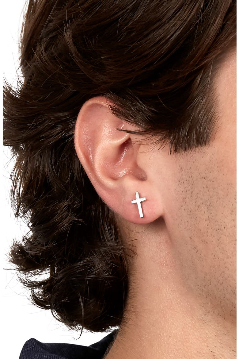 Men's Stainless Steel Cross Earrings, Alternate, color, SILVER