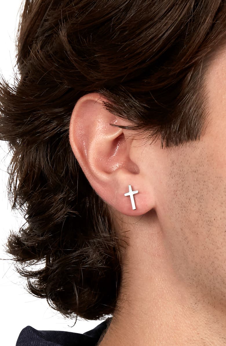 Brook and York Men's Stainless Steel Cross Earrings, Alternate, color, Silver