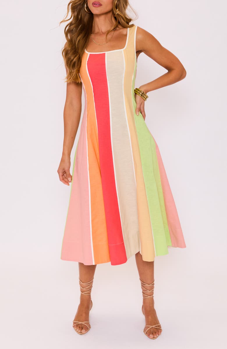 VICI Collection Bright Skies Stripe Cotton & Linen Midi Dress, Alternate, color, 