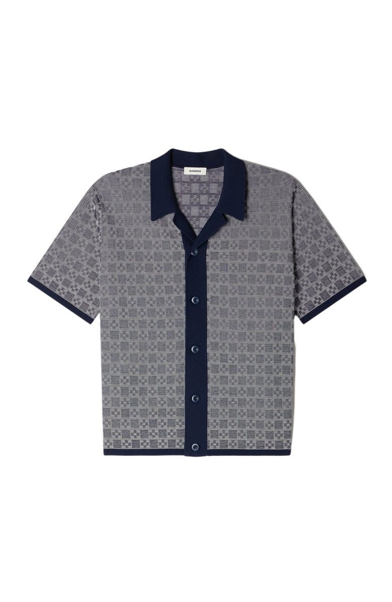 SANDRO Square Cross jacquard shirt, Alternate, color, Navy Blue