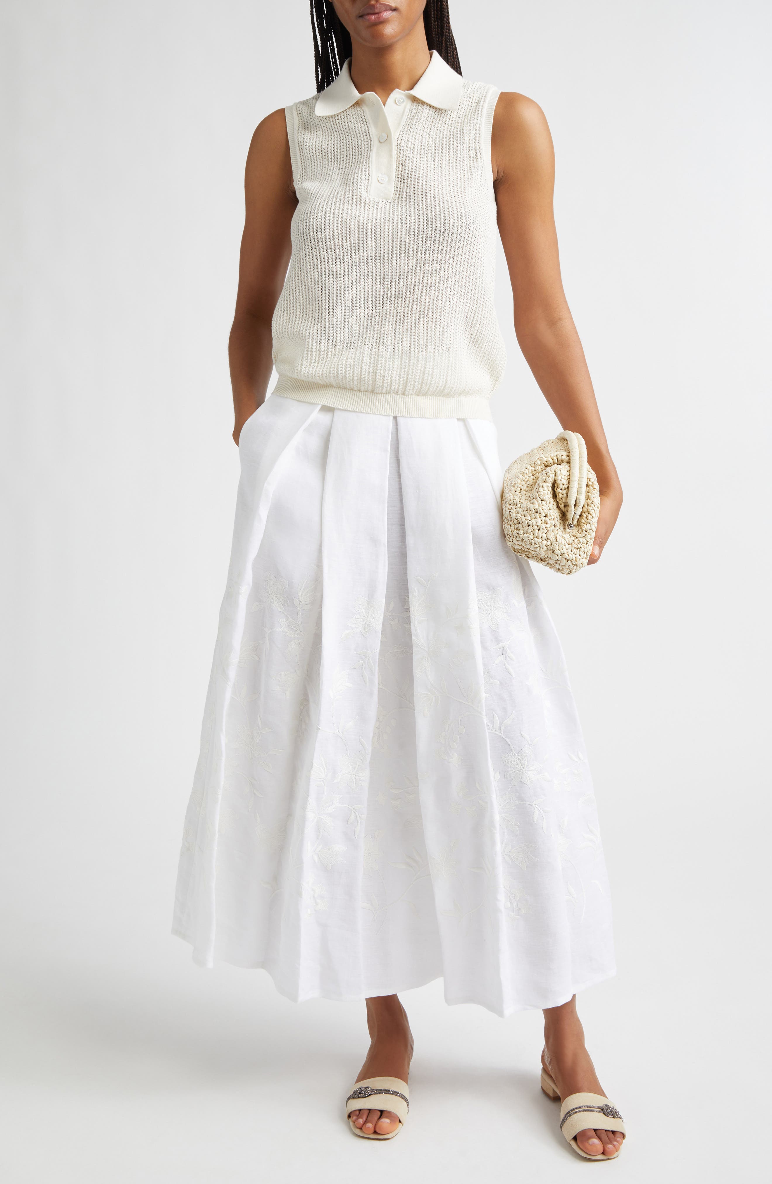 Floral Embroidered Linen Skirt - image 2