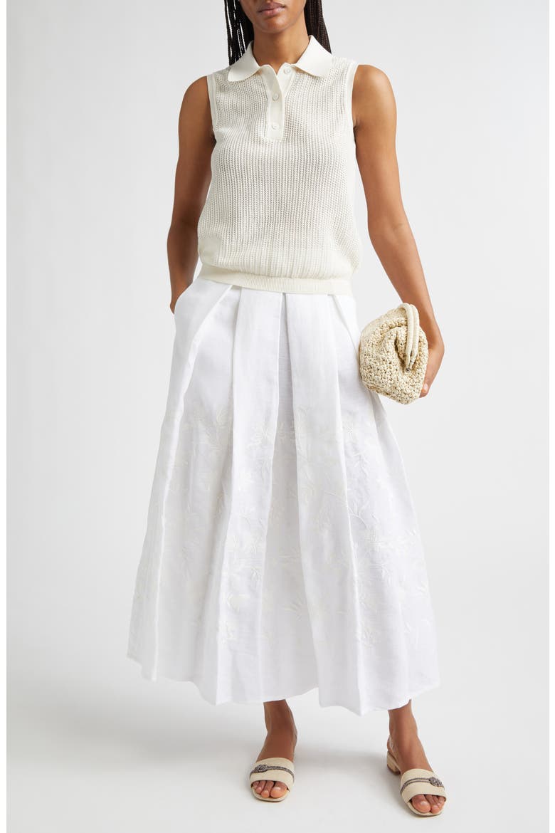 Floral Embroidered Linen Skirt, Alternate, color, 01 WHITE
