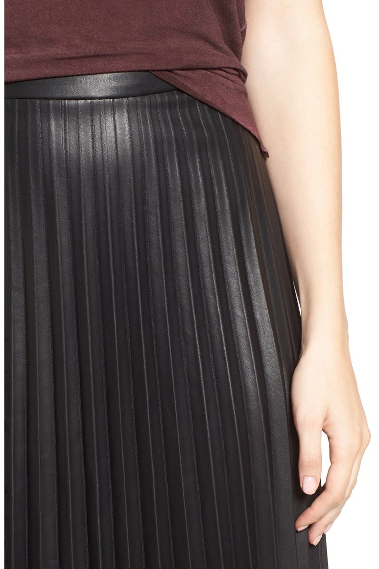 Faux Leather Pleat Skirt, Alternate, color, BLACK