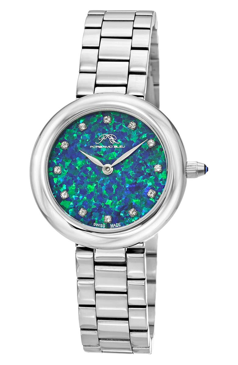 PORSAMO BLEU Opal Swiss Quartz Bracelet Watch, 32mm, Main, color, Silver
