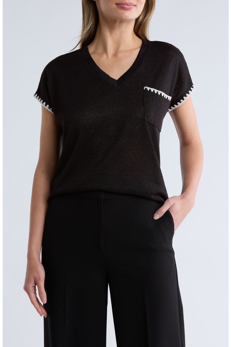 Whipstitch Pocket T-Shirt, Main, color, BLACK / NATURAL