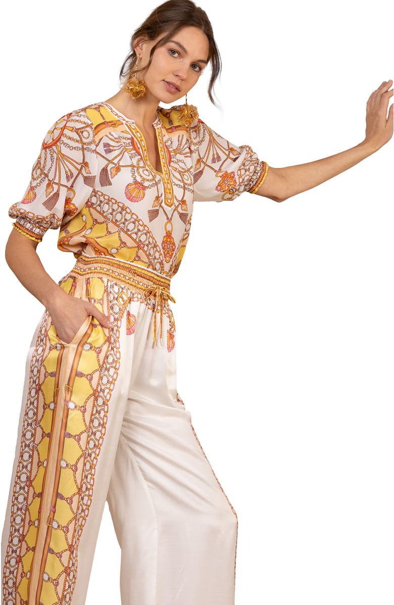 Hale Bob Danica Silk Charmeuse Pant, Alternate, color, Gold