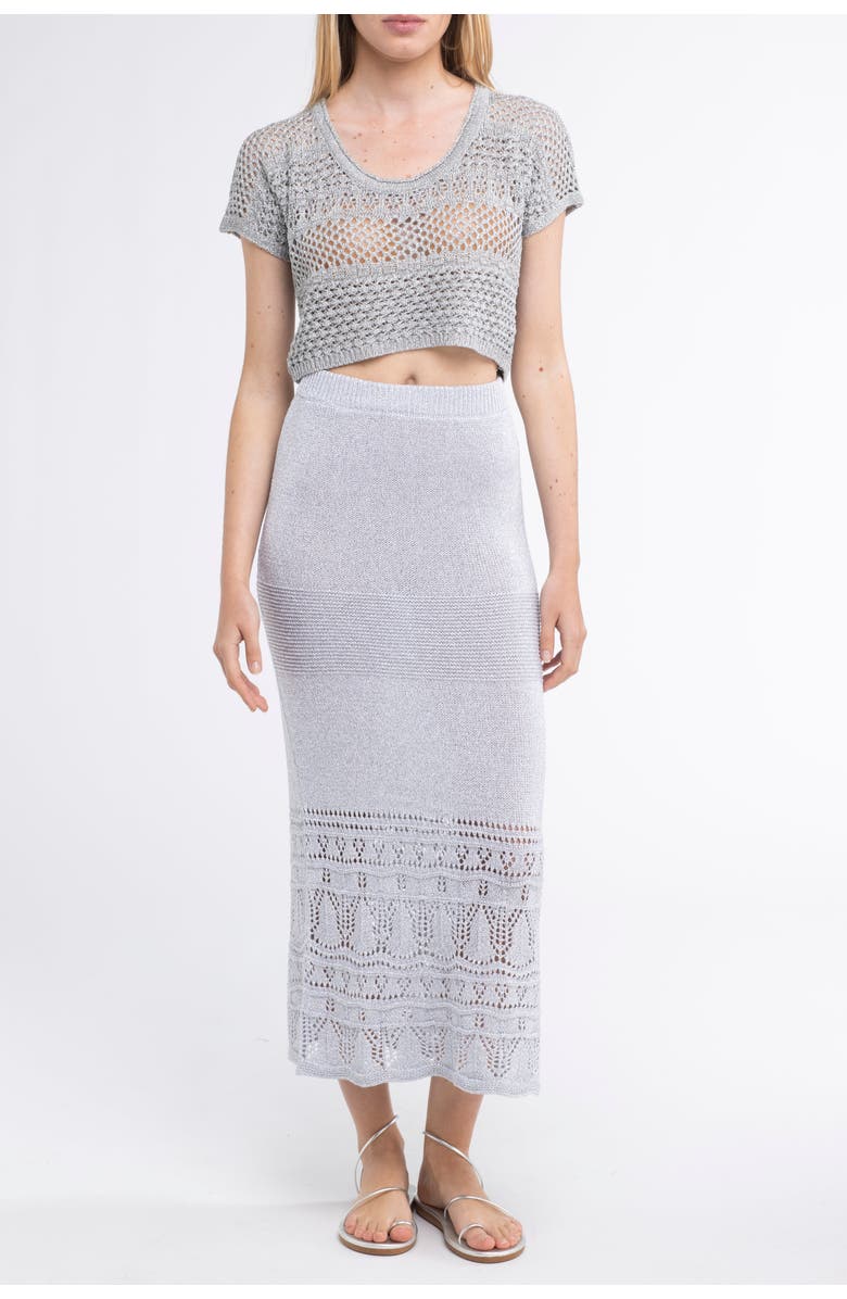 Sunday St. Tropez Mateo Crochet Cover-Up Crop Top, Main, color, Silver